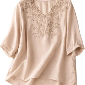 RS Women’s Embroidered Beige Casual Kurti Top